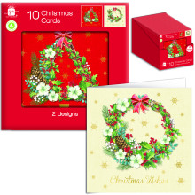 XF0704 10 Square Tree/Wreath Xmas Cards