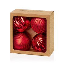 XG3205 4 Red Geo Design Baubles 80mm