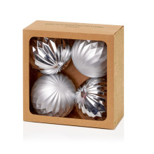 XG3207 4 Silver Geo Design Baubles 80mm