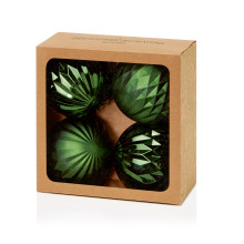 XG3208 4 Dk Green Geo Des Baubles 80mm